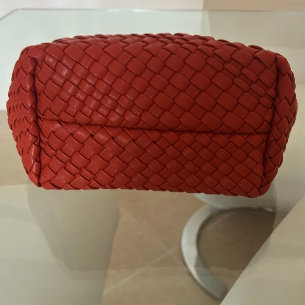 Chic Orange Woven Hobo Bag with Pouch